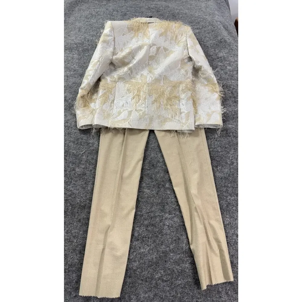 Torres Mens Tuxedo Suit 40 US 50 EU Beige Floral Borcade Tasseled 3pcs Set t12
